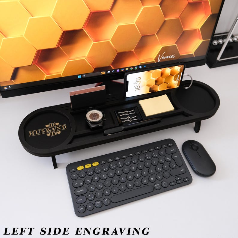 Personalized desk organizer with left side engraving modern workspace setup gift for men office organizer
