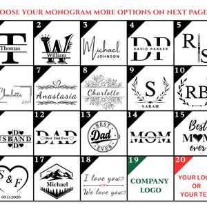 Monogram design options for personalized desk organizer custom engraving selection page