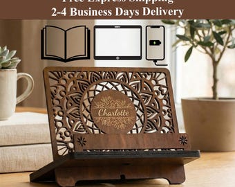 Book Stand with Phone & Tablet Holder, Multipurpose Wooden Stand, Gift for Teachers, Mother's Day gift, Personalized Book Rest, Wife Gift