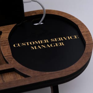 Custom text engraving Customer Service Manager on wooden desk organizer professional office gift