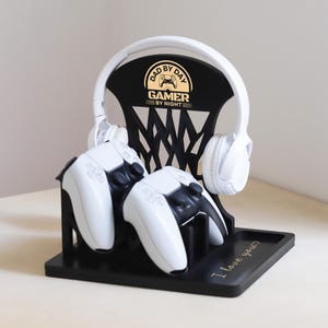 Controller Stand, Headphone Holder, Personalized Father's day Gift for Husband from wife, Gifts for Gamer Dad, Christmas gift for him image 2