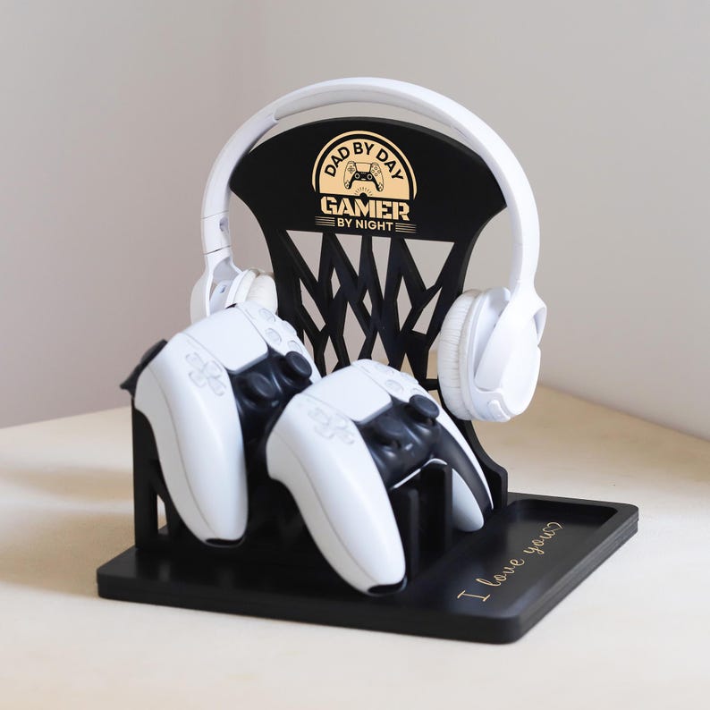 Controller Stand, Headphone Holder, Personalized Father's day Gift for Husband from wife, Gifts for Gamer Dad, Christmas gift for him image 2