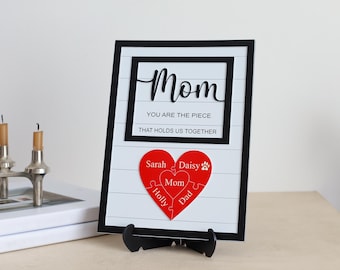 Letrero de rompecabezas para mamá, regalo de Navidad para mamá de parte de su esposo e hijos, la pieza que nos mantiene unidos, regalo para la abuela, regalo de Navidad significativo para mamá.