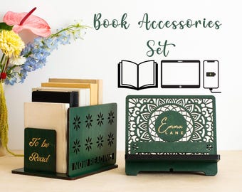 Personalized Book Accessories Set, Book Stand and Phone, Tablet, Book Reading Stand, Book Nook, Gifts for Wife, Christmas Gift ideas for Mom