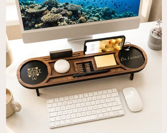 Organiseur de bureau en bois personnalisé avec support téléphone et station d’accueil