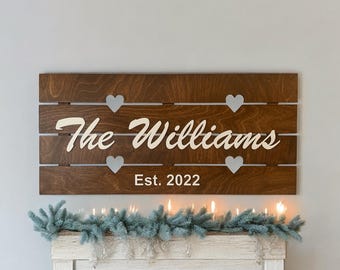 Custom Wood Sign, Personalized Wedding Gift, Housewarming Gift, Established Sign, Family Last Name Sign for Wall, Wedding Anniversary Gift