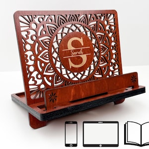 Custom Engraved Book Stand, Cookbook, Tablet and Phone Holder, Personalized Mother&#39;s day Gift for Book Lovers, Book Holder,Night Stand Valet