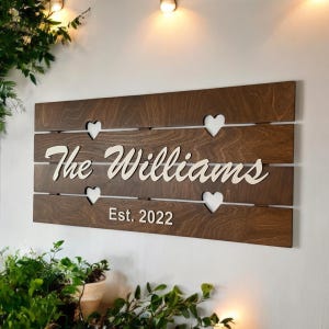 Personalisiertes Hochzeitsgeschenk Nachname hergestellt Zeichen Familienname Zeichen Holzschild Benutzerdefinierte Holzschild Jahrestag Paargeschenk Personalisiertes Zeichen