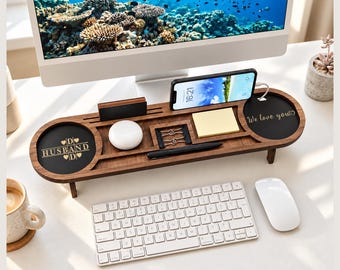 Personalized Wooden Office Desk Organizer I Phone Charging Stand I Fathers day gift for dad I Anniversary gift for him I Gifts for men