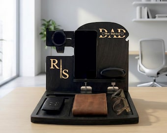 Pesonalized Docking Station, Organizer for Phone, Watch, Keys, Charging Station, Night Stand Valet, Fathers day gift for dad