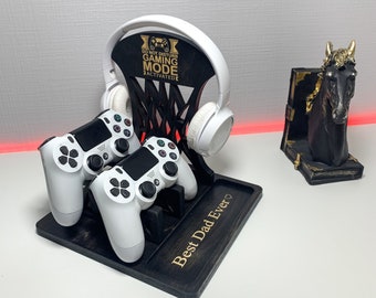 Personalized Wooden Headphones Holder and Controller Stand, Controller and Headset Stand, Headphones and Gaming Controller Holder Stand