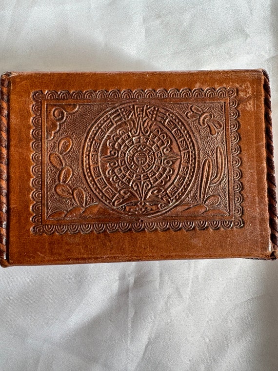 hand-tooled leather box 4”x2.75”x2