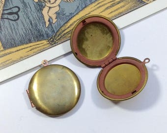 Vintage runden Medaillon aus Messing 25mm Kupfer ausgekleidet Medaillon Anhänger für Halskette, hergestellt in USA #55E