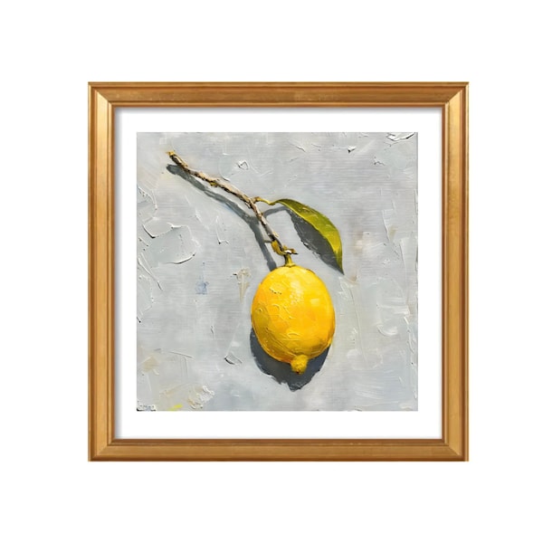 Vintage Lemon Art Print | Still Life Art Print | Oval Lemon Painting | Antique Citrus Painting | Farmhouse Kitchen | Rustic Lemon Wall Art