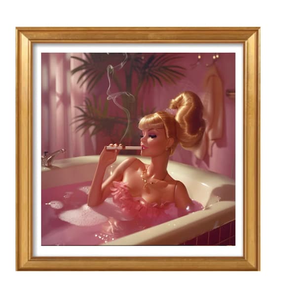 Retro Barbie core wall art for bathrooms and bedrooms, pink barbie art, pink wall art, Barbie printable art, vintage barbie wall art.