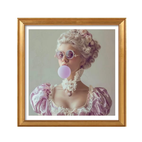 Marie Bubble Gum, Bubblegum Lady, French Rococo, Marie Antoinette Wall Art, Marie Antoinette Print, Pink Bubble Gum, Wall Art Canvas