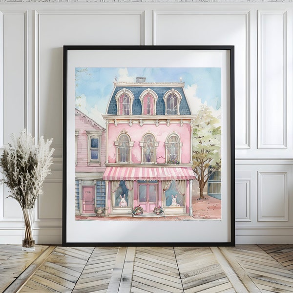 Nursery Art print Parisian Patisserie Cafe with  // Grand Millennial // Kids room // Nursery art // Girl Playroom // Girls room wall art