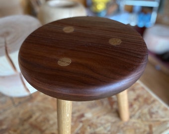 Walnut and ork three leg stool