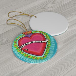 You Are So Loved, Heart Corazon Ceramic Ornament, 4 Shapes Mexican Folk Art image 2