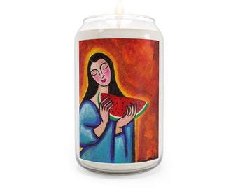 Maria de la Sandias, Scented Candle, 13.75oz portrait, woman watermelon folk art candela