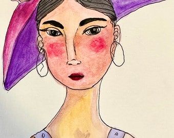 Digital Bookmark watercolor portrait lady