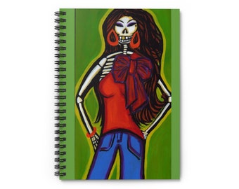 Catrina with Hoops, Dia de Muertos, Day of the Dead, Spiral Notebook - Ruled Line Mexican  Folk Art portrait