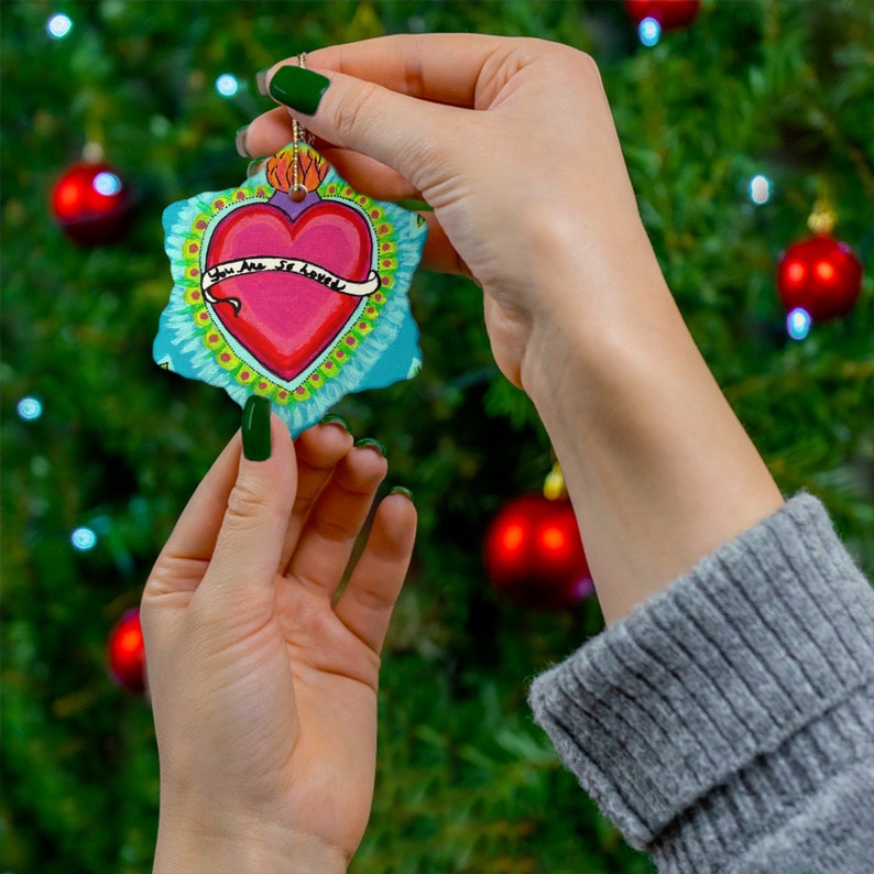 You Are So Loved, Heart Corazon Ceramic Ornament, 4 Shapes Mexican Folk Art image 9