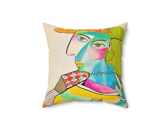 La Shy Girl, Picasso inspired, Spun Polyester Square Pillow Modern Art Pop