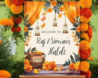 Haldi Welcome Sign, Indian Wedding Decor, Indian Haldi Event, Desi Event Sign, Digital Download, Editable Template