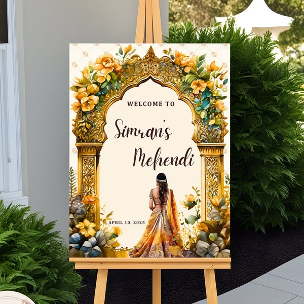 Mehndi Welcome Sign, Indian Wedding Decor, Indian Mehndi Event, Desi Event Sign, Digital Download, Editable Template, Mehendi Sign Event