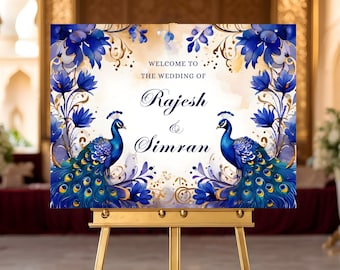 Indian Wedding Welcome Sign, Indian Wedding Decor, Indian Wedding Sign, Desi Event Sign, Digital Download, Editable Template, Peacocks