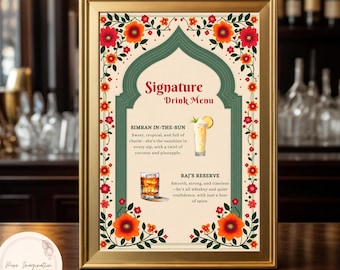 Wedding Signature Drink Menu Sign, Desi Decor, Indian Design, Editable Template (Digital Download)