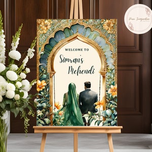 Mehndi Welcome Sign, Indian Wedding Decor, Indian Mehndi Event, Desi Event Sign, Digital Download, Editable Template, Mehendi Sign Event