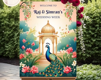 Indian Wedding Welcome Sign, Indian Wedding Decor, Indian Wedding Sign, Desi Event Sign, Digital Download, Editable Template