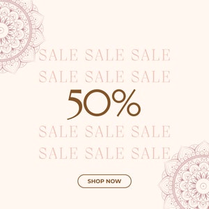 May include: A pink and white mandala design with the text "SALE SALE SALE SALE SALE SALE 50% SALE SALE SALE SALE SALE SALE" and a button that says "SHOP NOW".