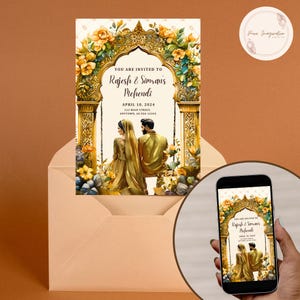 Indian Mehndi Invitation, Indian Mehendi Card, Desi Event, Digital Download, Editable Template, Indian Save the Date, 5 x 7, Phone Evite
