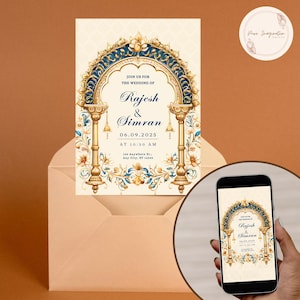 Indian Wedding Invitation, Indian Wedding Card, Desi Event, Digital Download, Editable Template, Indian Save the Date, 5 x 7, Phone Evite