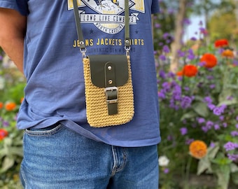Bolso pequeño de crochet: Monedero de punto para smartphone, minibolso bandolera
