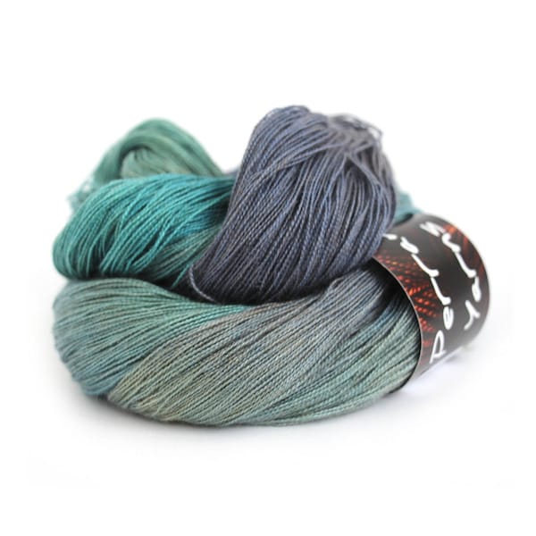 Lace Tranquil silk baby camel yarn hand dyed in shade Ocean Blue