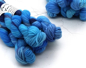 4ply mini skeins, 20g merino nylon yarn handdyed in shade Ocean Blue