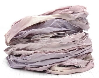 Recycled sari silk ribbon handdyed in shade Buddleia, 10metre length
