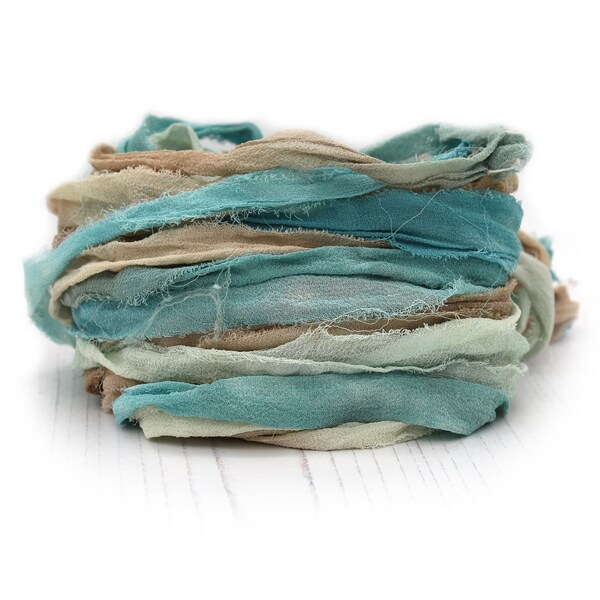 Recycled chiffon silk ribbon 10metres handdyed in shade Sandy Toes