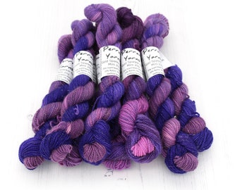 Sparkly 4ply mini skeins, 20g sock yarn handdyed in shade Purple Heart