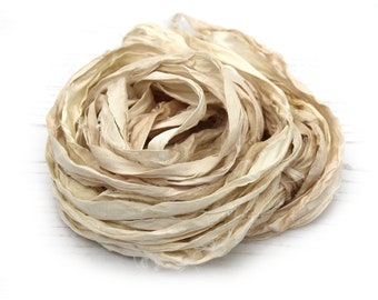Recycled undyed sari or chiffon silk ribbon, 10metre pack