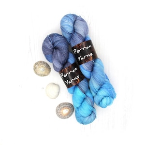 Ocean Blue, hand dyed 2 ply Bright Lace tencel merino yarn image 1