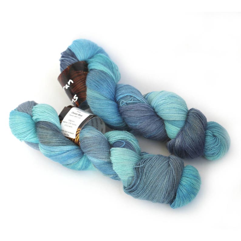 Ocean Blue, Heavenly Lace hand dyed baby alpaca silk cashmere yarn image 2