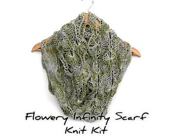 Flowery Infinity Scarf knit kit, Egyptian DK yarn in your colour choice