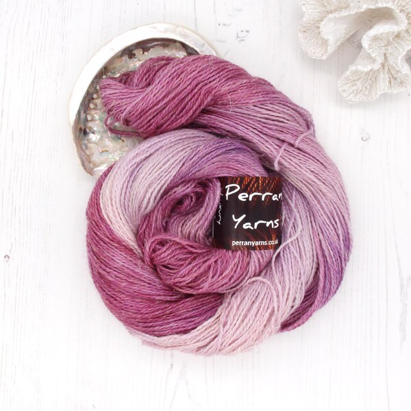 Buddleia hand dyed Egyptian DK baby alpaca linen silk luxury yarn