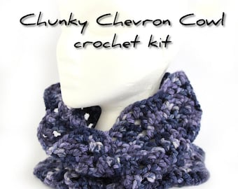Chevron Cowl crochet kit with handdyed chunky merino yarn and pattern, choose your colour