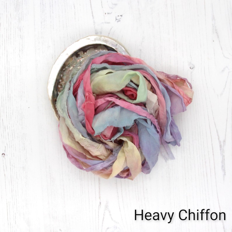 Unicorn Clouds, hand dyed recycled silk ribbon chiffon, sari & heavy chiffon image 4